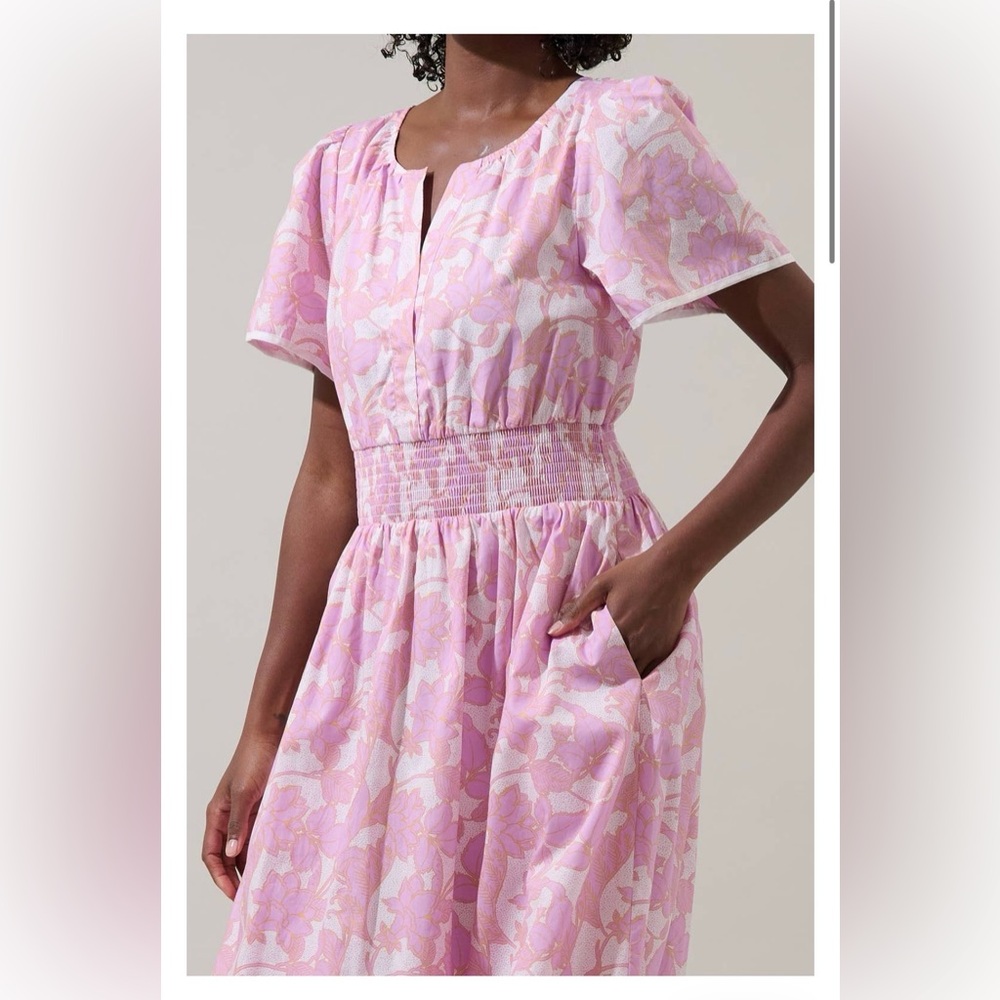 NWT Daney  Floral Ordy Pink and Cream Smocked Midi  Dress size 1X 🌺🌸🌹SLBG - Picture 4 of 8